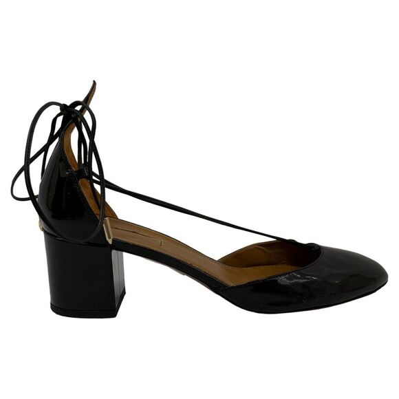 Aquazzura Alexa Mid-Heel Pumps in Black Patent Leather,All Products : American Fashion Style Bags On Sale